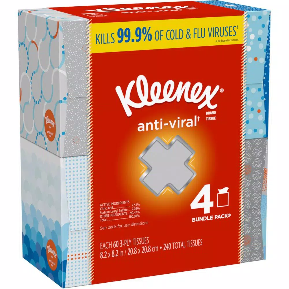 Kimberly-Clark Kleenex Anti-Viral Facial Tissues, 3-Ply, 60-Count
