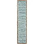 LR Home Blue and Cream Striped Cotton Table Runner with Jute Border, 16 x 80 in. thumbnail 1