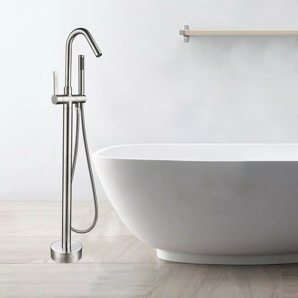 Vanity Art 40 in. Freestanding Single-Handle Claw Foot Tub Faucet with Hand Shower, Brushed Nickel