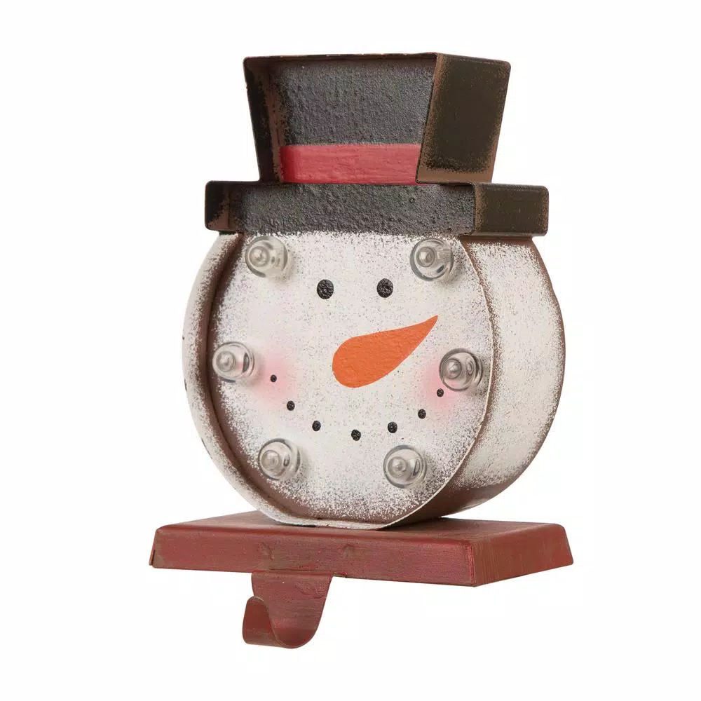 Glitzhome Marquee LED Snowman Head Stocking Holder - Festive Holiday Mantel Decor