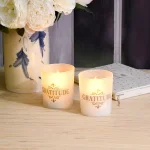LUMABASE Gold Gratitude LED Battery Operated Candles with Frosted Glass - Set of 2 thumbnail 3