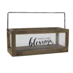 Stonebriar Collection Stonebriar Rustic Wood and Glass Votive Candle Holder with 'Count Your Blessings' Sentiment thumbnail 3