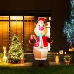 Glitzhome 8 ft. Lighted Inflatable Reindeer Christmas Decor with LED Lights thumbnail 6
