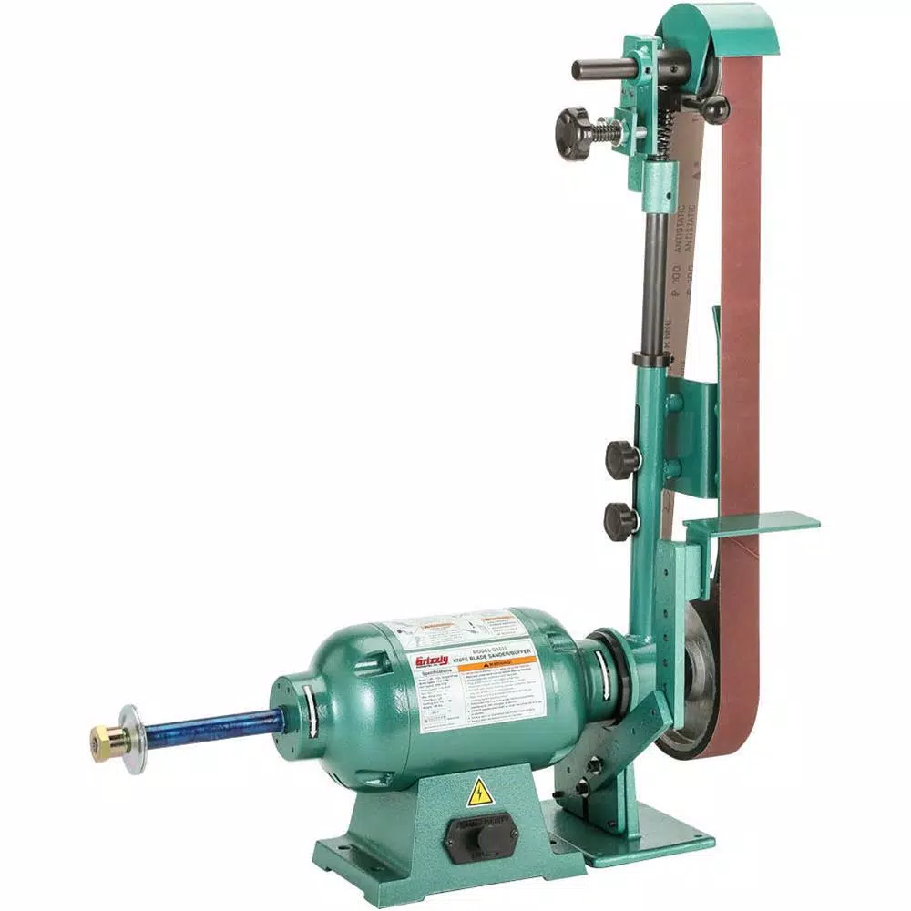 Grizzly Industrial 1 HP Belt Sander and Buffer, 110V Woodworking Knife Grinder with Quick-Release Mechanism