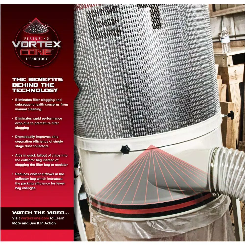 JET DC-1200VX-CK1 2 HP 1200 CFM Dust Collector with Vortex Cone and 2-Micron Canister Kit, 230V