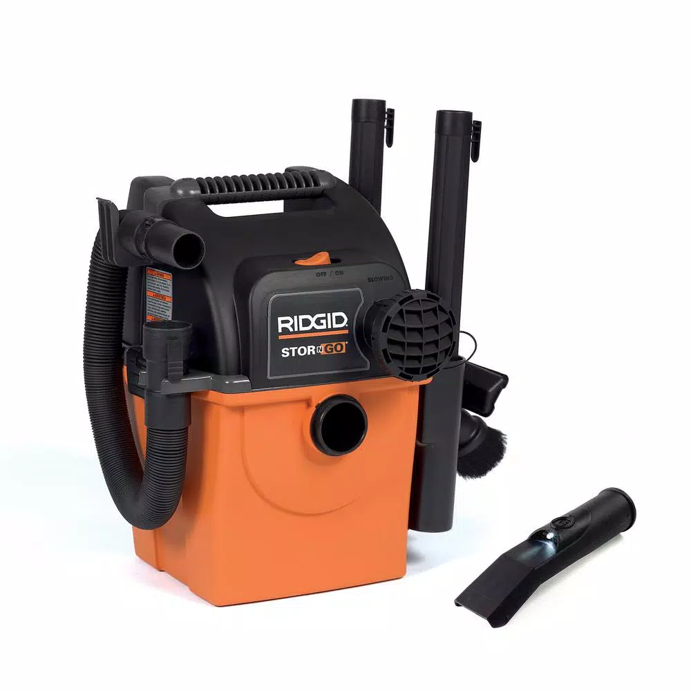 RIDGID 5 Gal. 5.0 Peak HP Stor-N-Go Portable Wet/Dry Shop Vacuum with Wall Mount and LED Car Nozzle