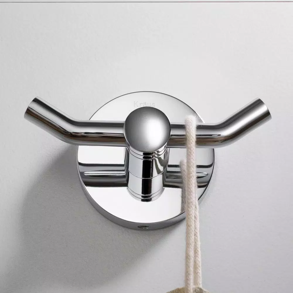 KRAUS Elie Double Robe and Towel Hook, Solid Brass, Chrome