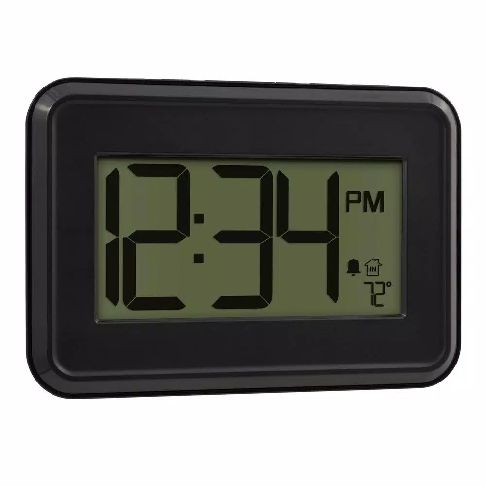 La Crosse Technology Modern Digital Wall Clock with Temperature Display, Countdown Timer, and Alarm - Black