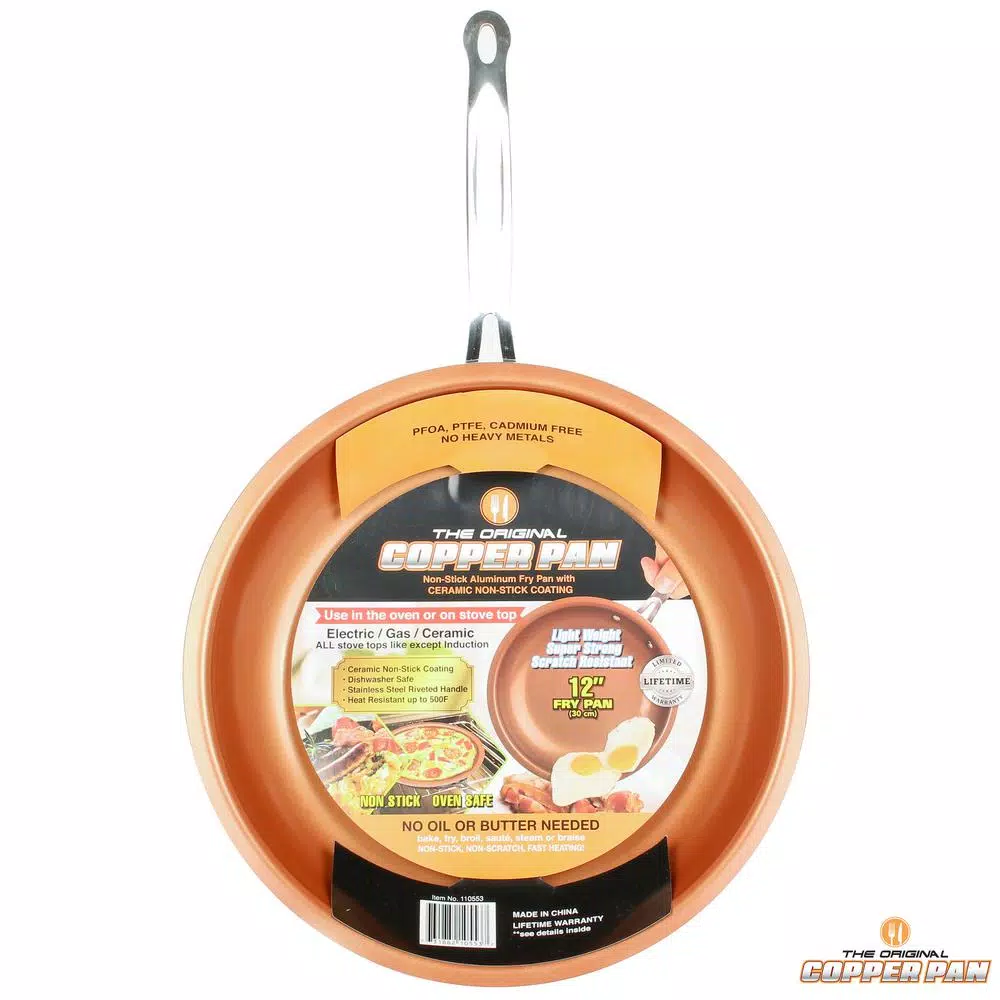 MasterPan Original Copper Pan 12 in. Aluminum Nonstick Ceramic Frying Pan, Copper Finish