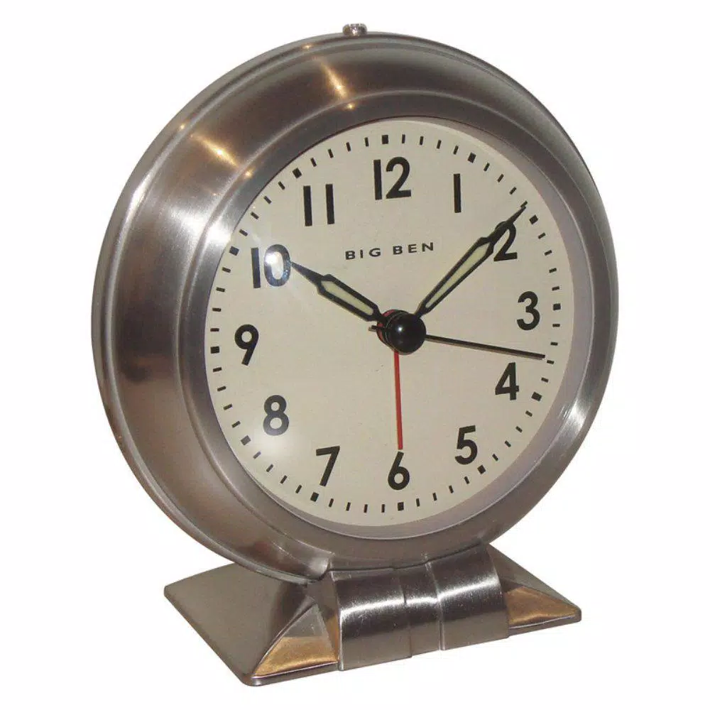 Westclox Metal Table Top Alarm Clock with Brushed Nickel Finish and Classic Big Ben Design