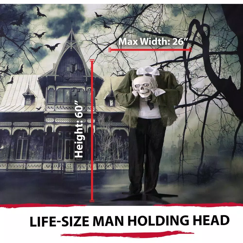 Haunted Hill Farm 5 ft. Animatronic Headless Man Halloween Prop with Talking Skull