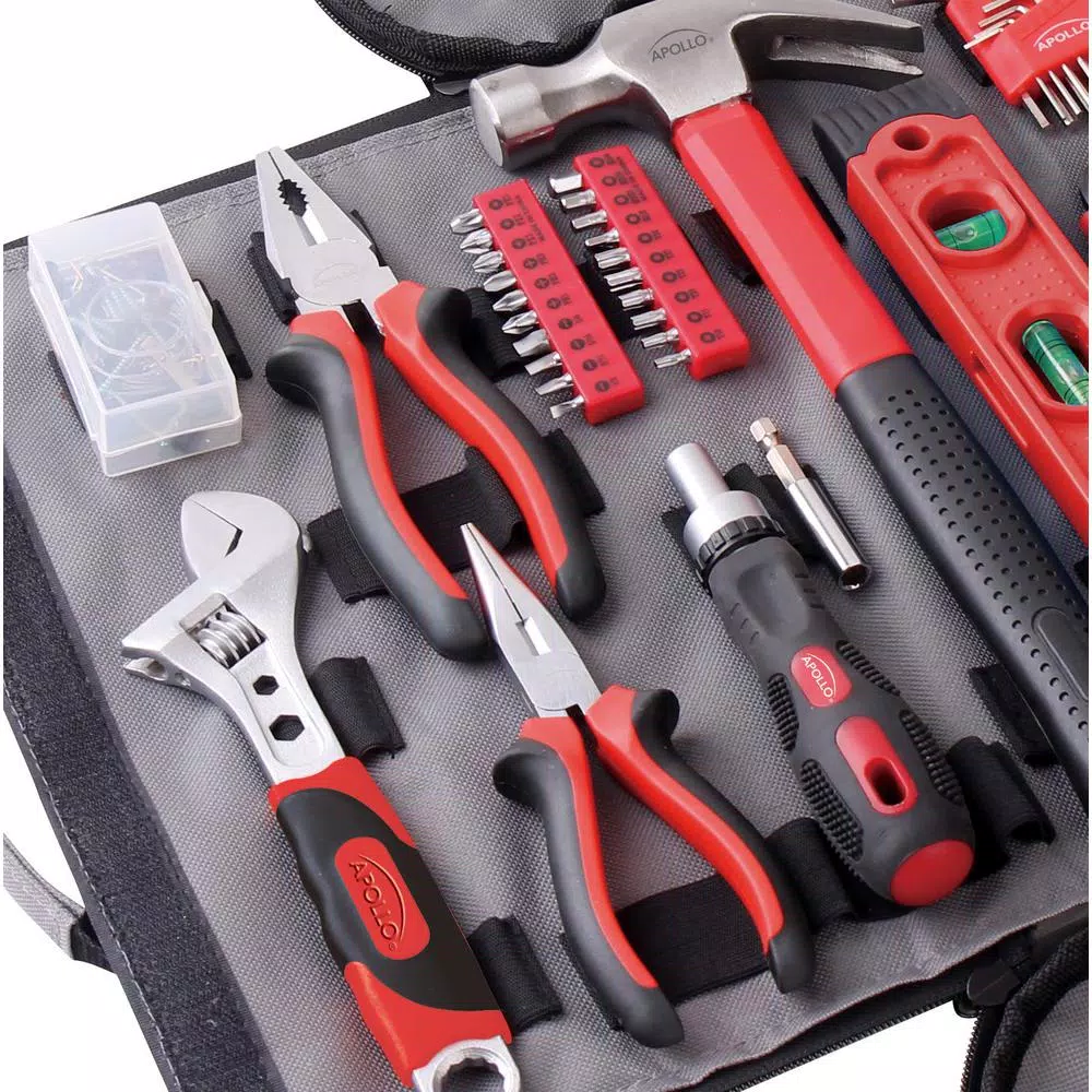 Apollo Tools 91-Piece Household Tool Kit with Roll-Up Zippered Carrying Bag