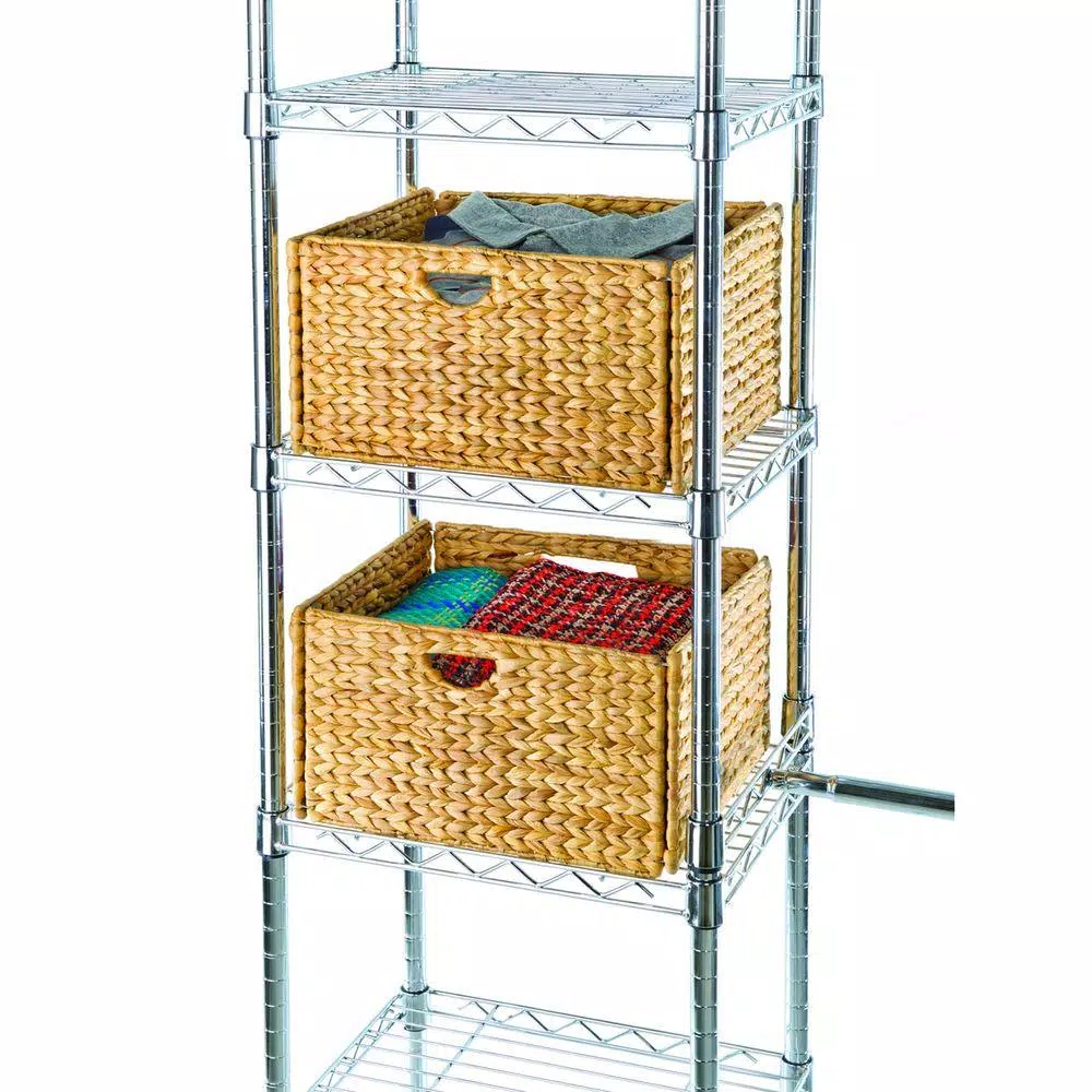 Seville Classics Water Hyacinth Storage Baskets, Hand-Woven Square Decorative Baskets, 2-Pack