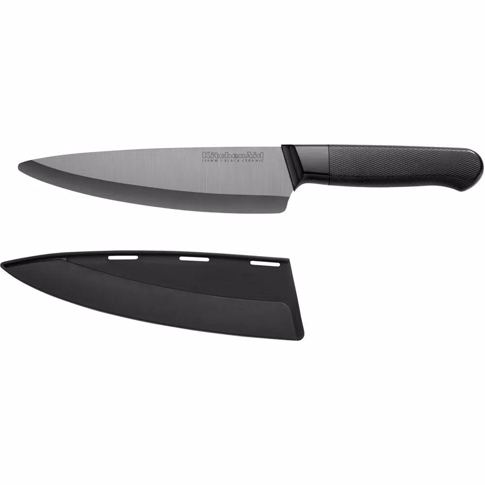 KitchenAid 4-Piece Ceramic Cutlery Set, Stone Grey Blades with Black Handles
