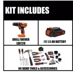 BLACK+DECKER 20V MAX Lithium-Ion Cordless Drill and 66-Piece Hand Tool Project Kit thumbnail 2
