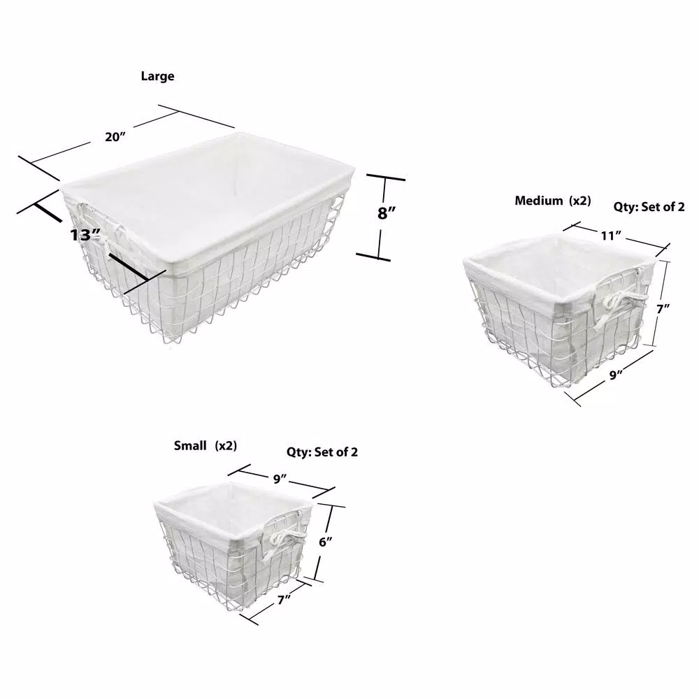 Admired By Nature Vintage Metal Storage Basket Set of 5 with White Cotton Fabric Liners