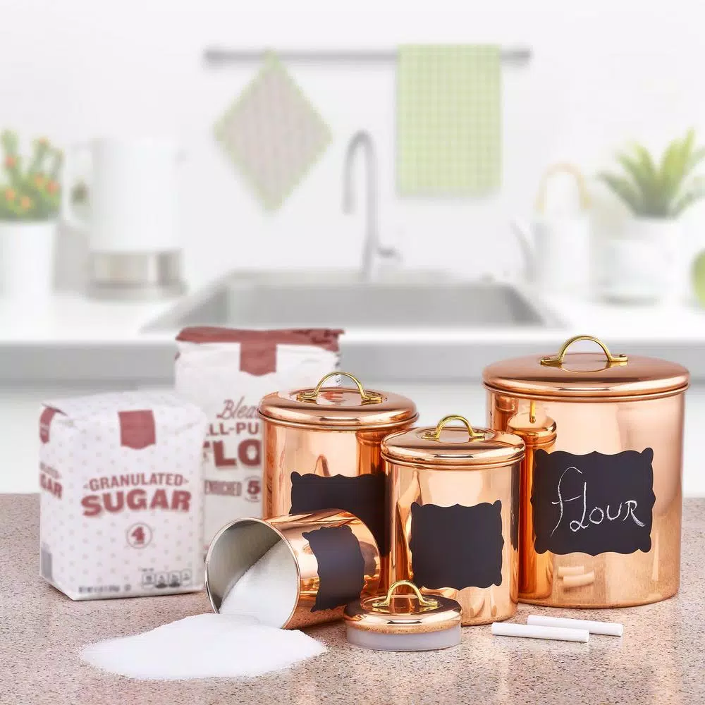 Old Dutch Decor Copper Plated Stainless Steel Chalkboard Canister Set, 4-Piece