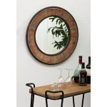 Home Decorators Collection 31 in. Round Farmhouse Accent Mirror with Distressed Wood Finish thumbnail 7