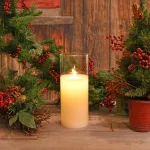 LUMABASE 10 in. Glass Hurricane LED Flameless Candle with Moving Flame, Battery Operated thumbnail 6