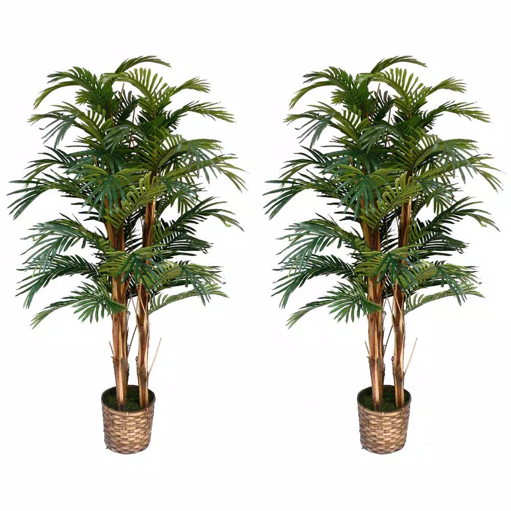 VINTAGE HOME 60 in. Artificial Palm Tree with Bamboo Wicker Planter (Set of 2)