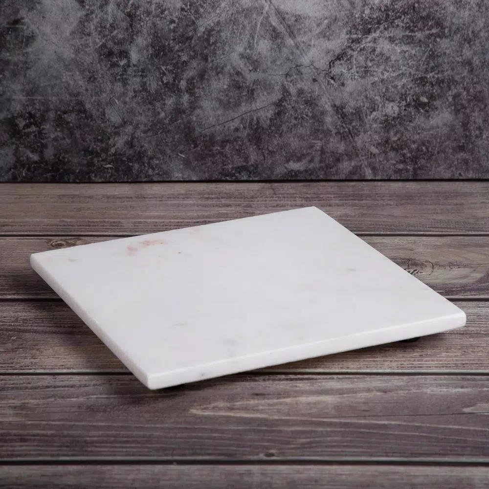 Creative Home 8 in. Natural White Marble Square Serving Board and Trivet