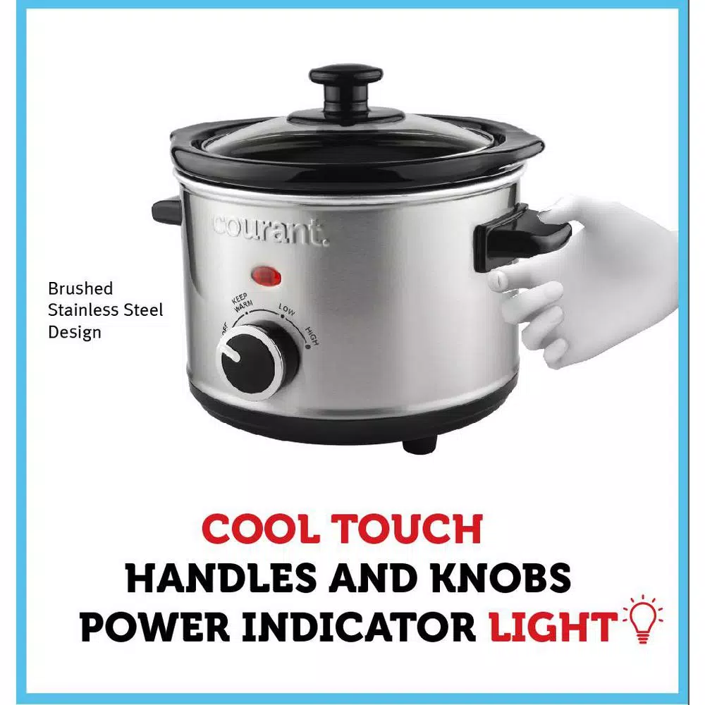 Courant 1.5 Qt. Brushed Stainless Steel Slow Cooker with Tempered Glass Lid