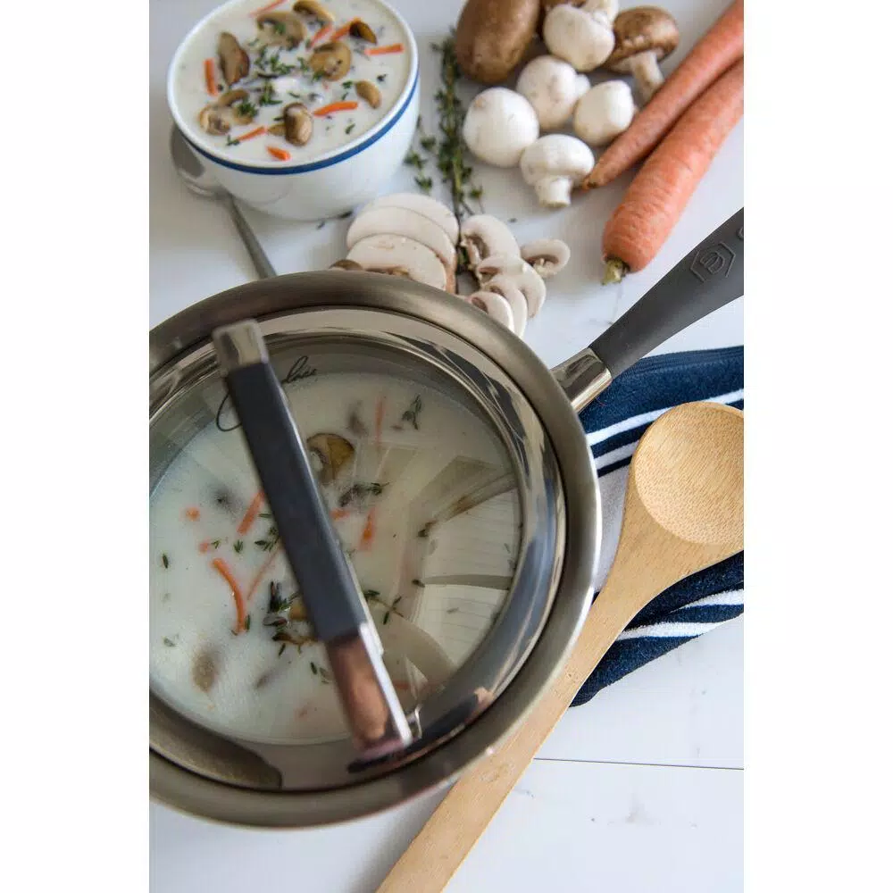 CookCraft by Candace 1.5 qt. Tri-Ply Stainless Steel Sauce Pan with Patented Latch Glass Lid