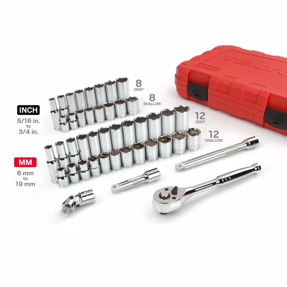 TEKTON 45-Piece 3/8 in. Drive Socket Set, 5/16-3/4 in. and 8-19 mm SAE/Metric