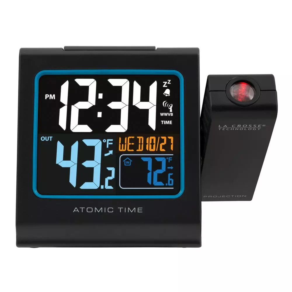 La Crosse Technology 5 in. Color Projection Atomic Digital Alarm Clock with Wireless Outdoor Sensor