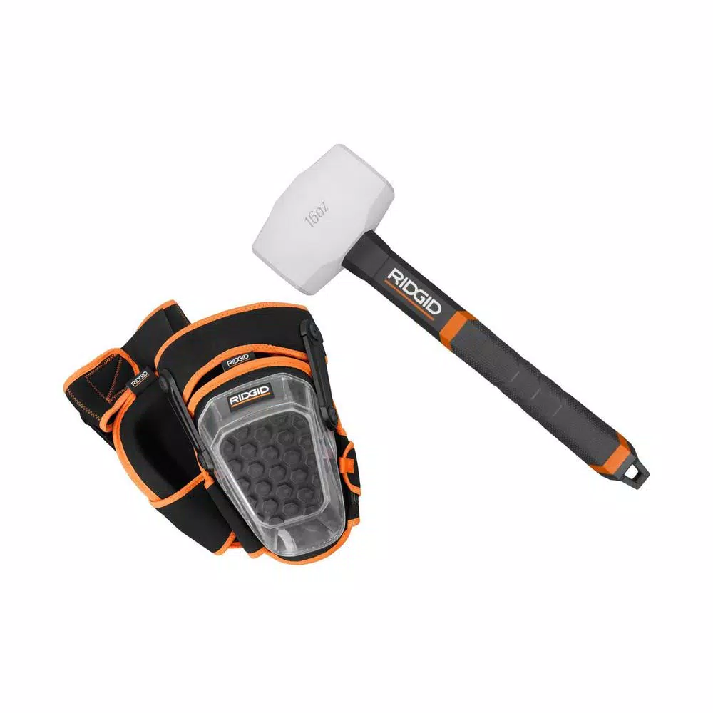 RIDGID 16 oz. Rubber Tile Mallet and Pro-Hinge Stabilizing Knee Pad Set