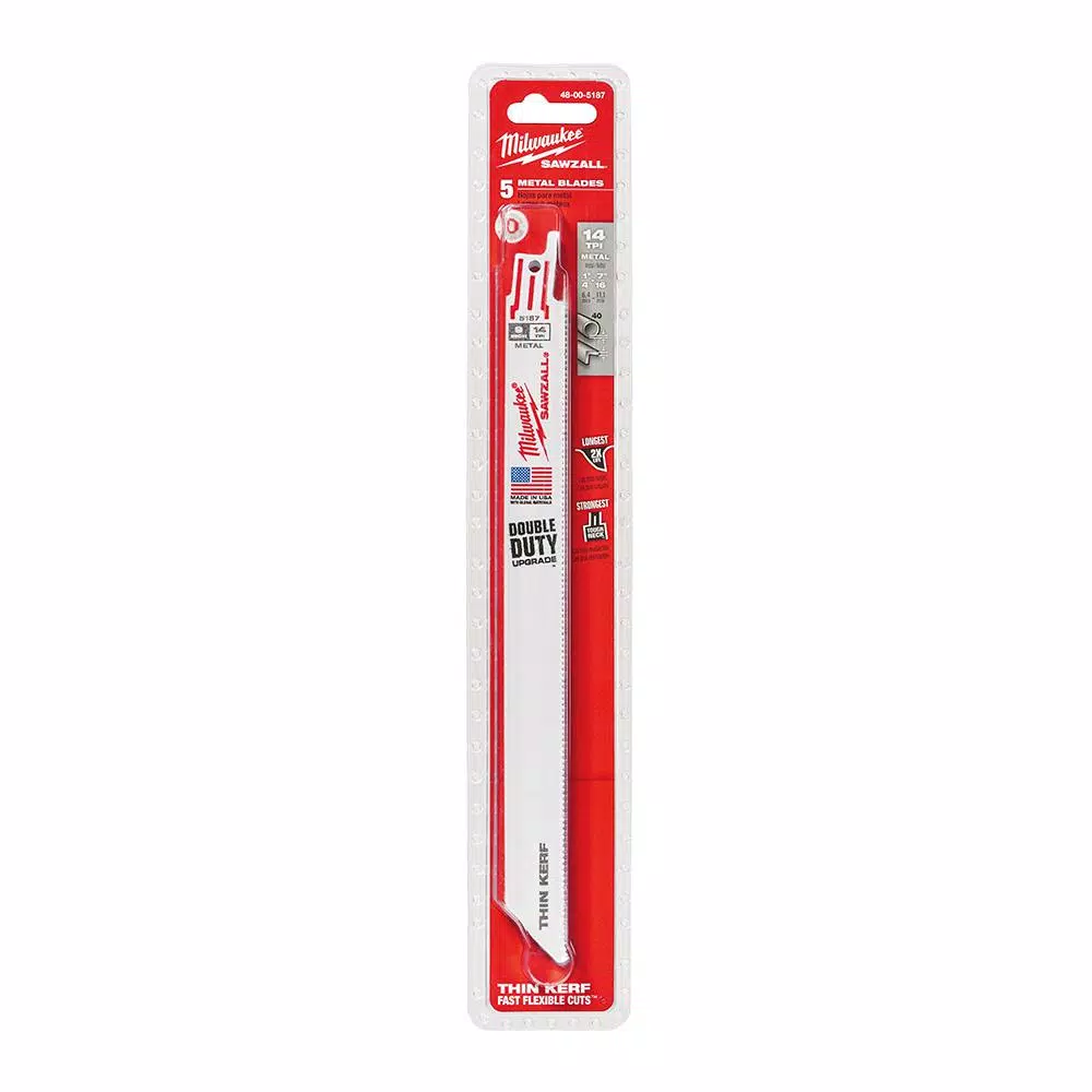 Milwaukee 9 in. 14 TPI Metal Cutting Reciprocating Saw Blades, 5-Pack