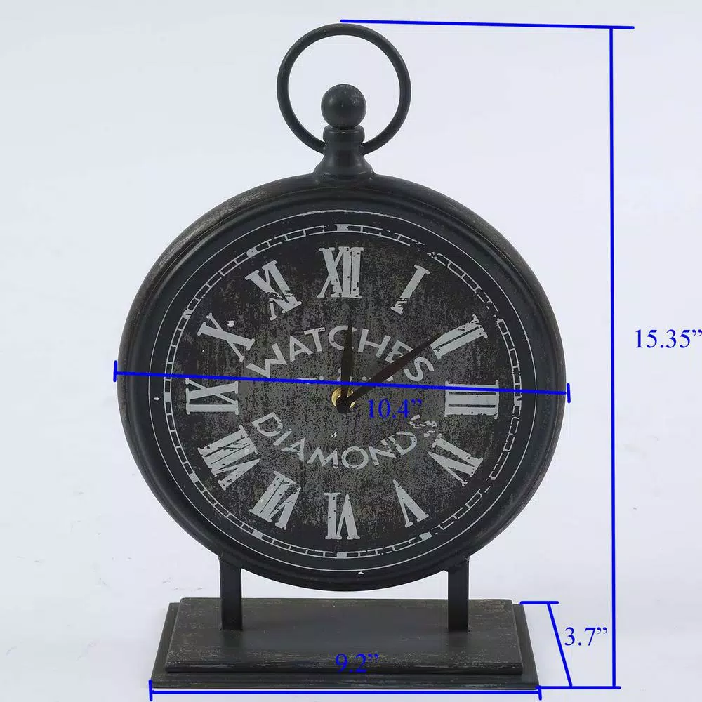Winsome House Black Metal Vintage Table Top Clock with Roman Numerals