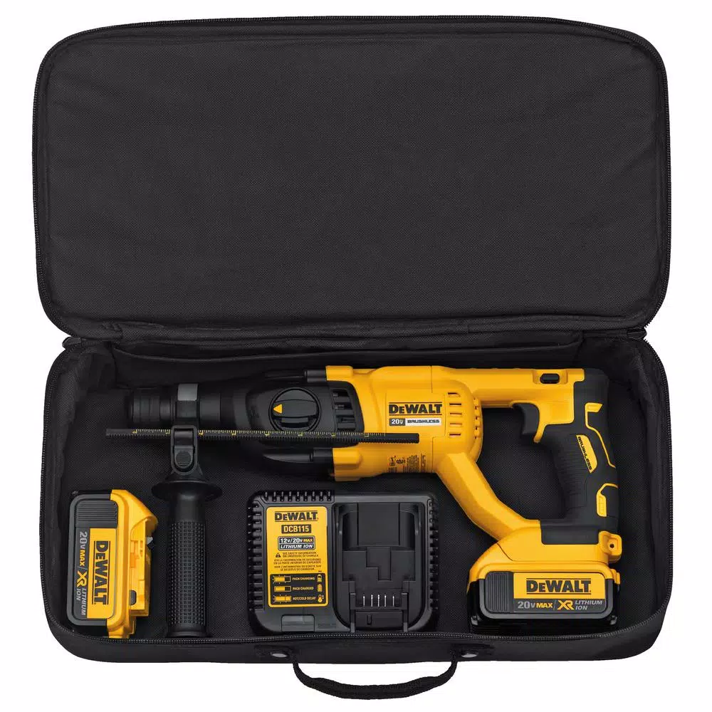 DEWALT 20V MAX XR Brushless 1 in. SDS Plus D-Handle Rotary Hammer Kit with (2) 4.0 Ah Batteries