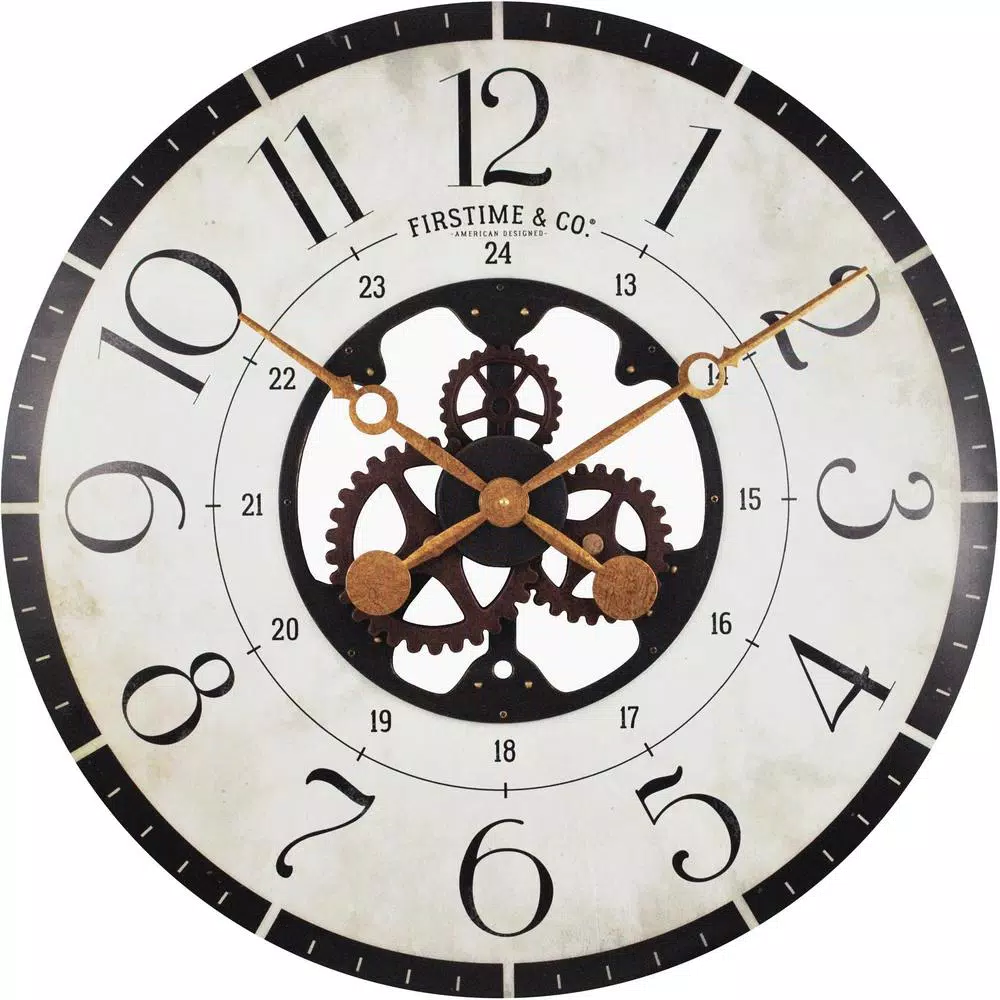 FirsTime 27 in. Carlisle Gears Oversized Wood Wall Clock, Rustic Brown