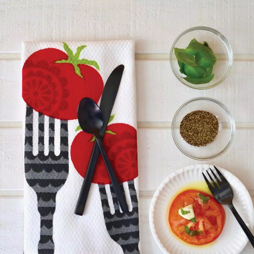 RITZ T-fal Multicolor Fork Cotton Print and Solid Kitchen Dish Towel Set, 6-Pack