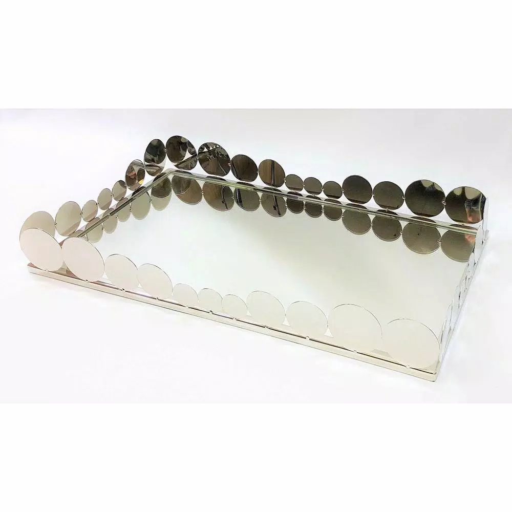 Elegance 19 x 11.5 in. Rectangular Mirror Serving Tray with Chrome Steel Frame