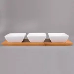 Creative Home 4-Piece Stoneware Square Bowls and Natural Bamboo Serving Tray Set thumbnail 2