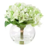 Pure Garden 9 in. Green Hydrangea Floral Arrangement in Glass Vase thumbnail 1