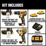 DEWALT 20V MAX Cordless Cable Cutter and 20V MAX XR Brushless Drill/Impact Combo Kit (2-Tool) thumbnail 2