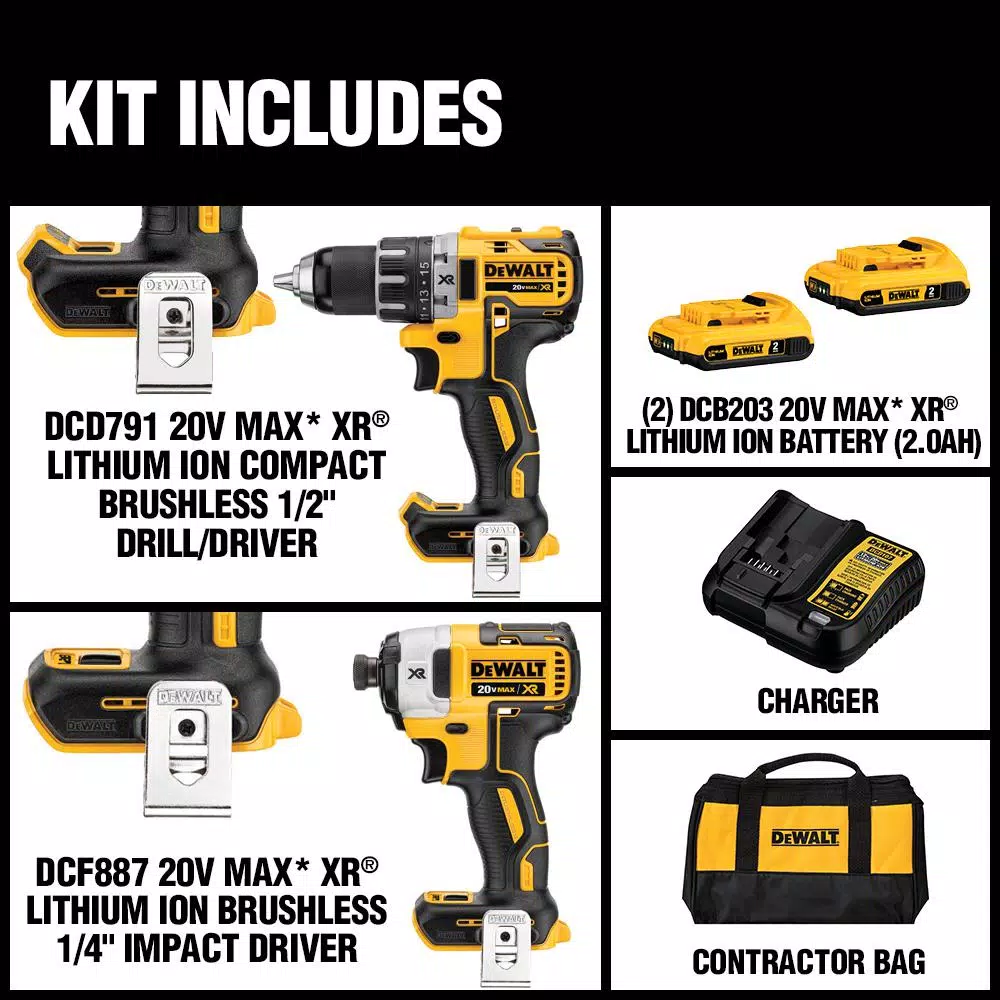 DEWALT 20V MAX Cordless Cable Cutter and 20V MAX XR Brushless Drill/Impact Combo Kit (2-Tool)
