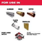 Milwaukee 7-1/4 in. 56T Carbide Aluminum and Metal Cutting Circular Saw Blade thumbnail 2
