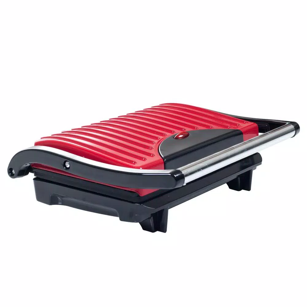 Chef Buddy 760W Red Non-Stick Panini Press and Countertop Grill