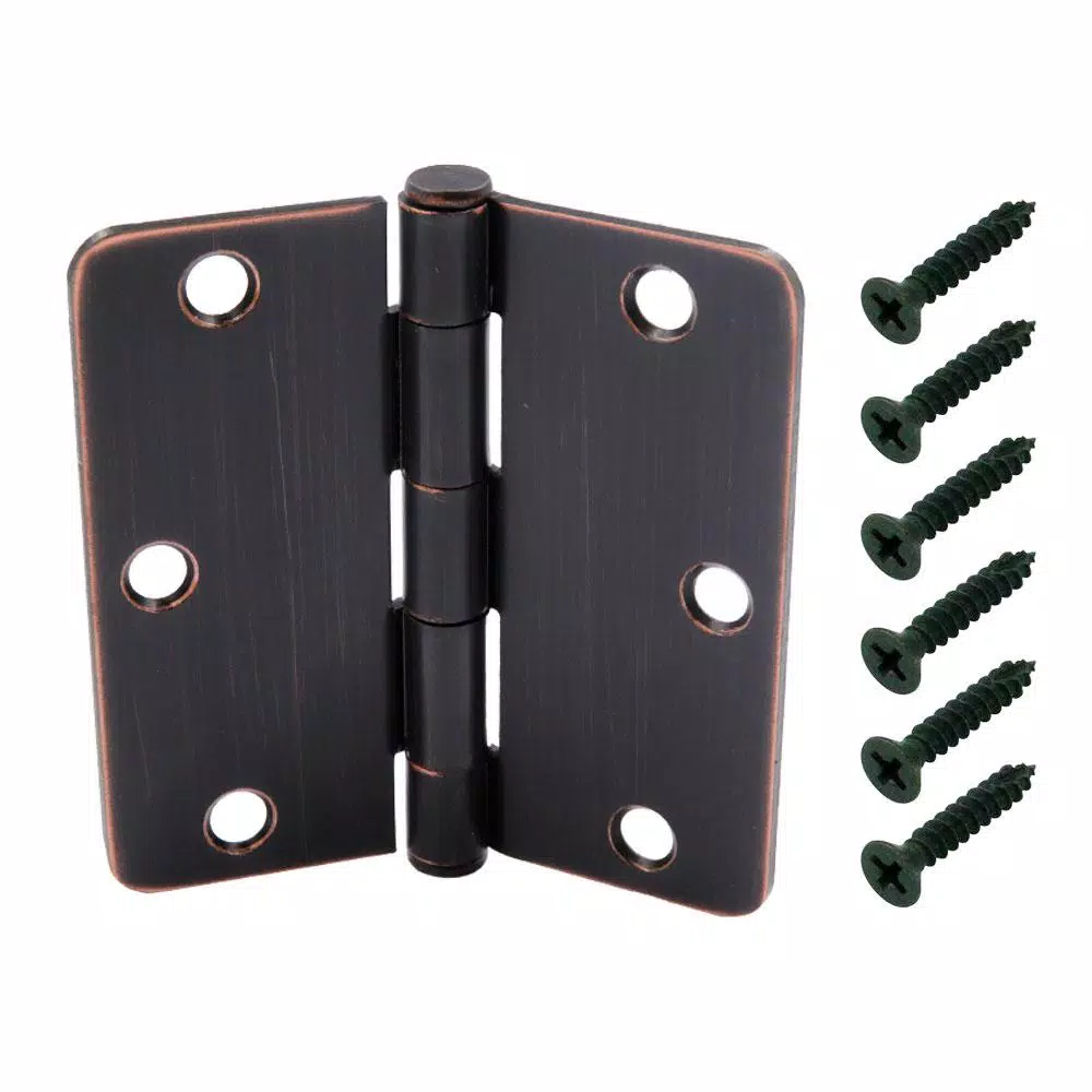 Everbilt 3-1/2 in. x 1/4 in. Radius Oil-Rubbed Bronze Steel Door Hinge, 24-Pack