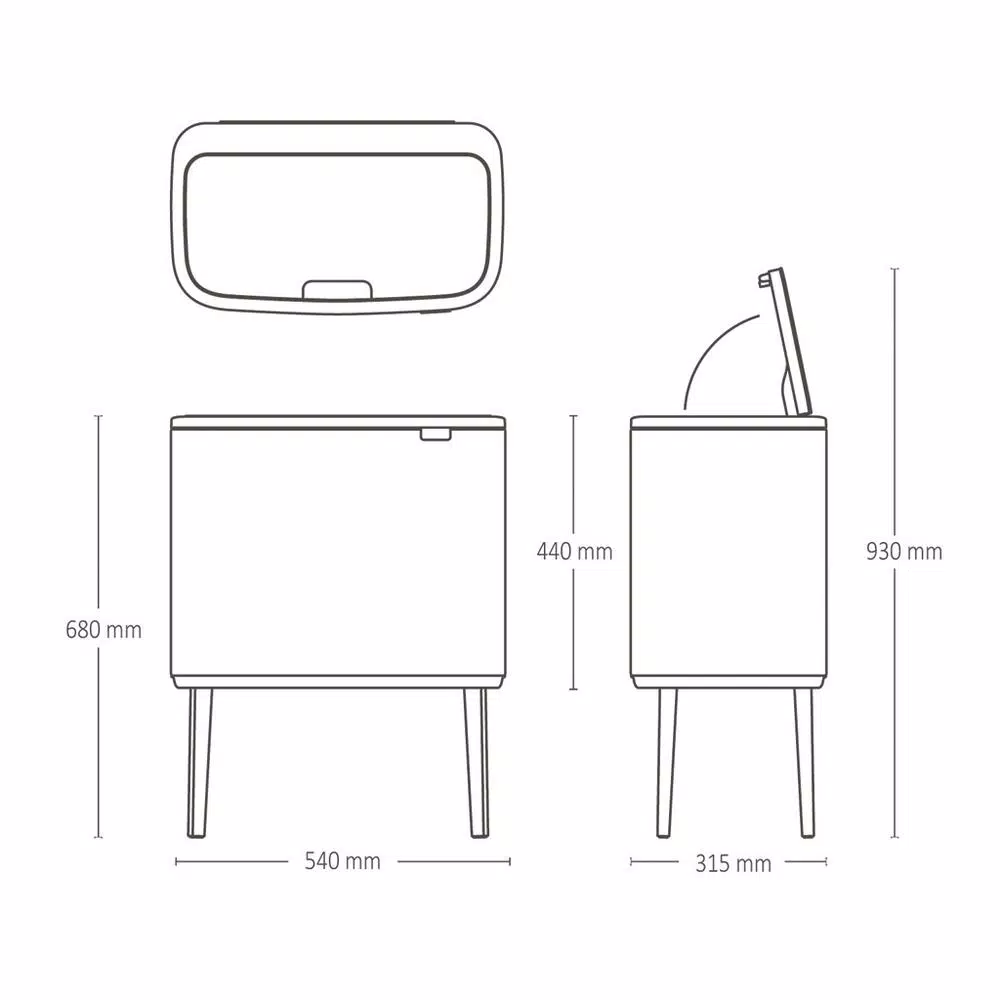 Brabantia Bo Touch Bin 9.5 Gal. Dual Compartment Gold Steel Rectangular Touch Trash Can