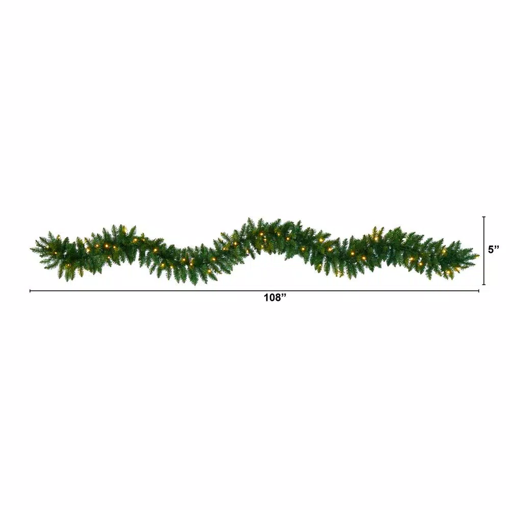 Nearly Natural 9 ft. Pre-lit Artificial Pine Christmas Garland with 50 Warm White LED Lights