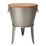 Glitzhome 26.29 in. Gray Galvanized Metal Beverage Tub with Firwood Lid and Metal Stand thumbnail 3