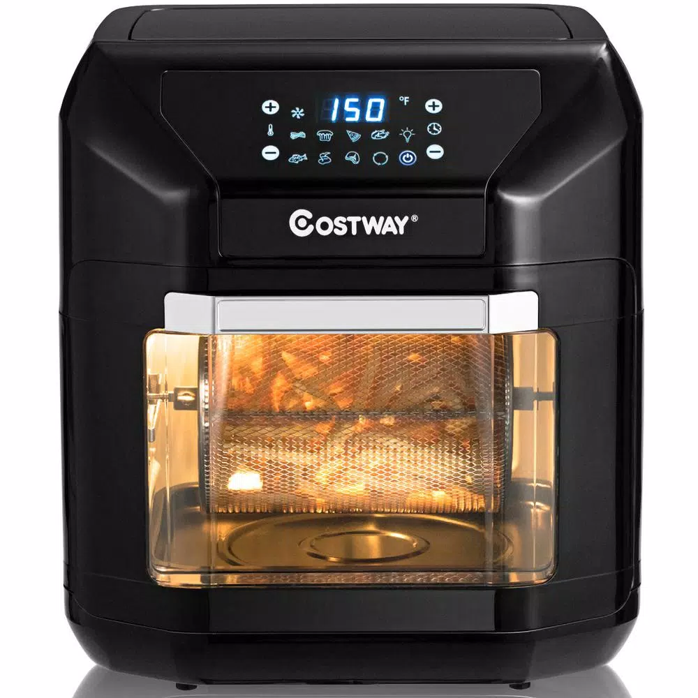 Costway 10.6 Qt. Black Air Fryer Oven with Rotisserie, 1700W Digital Air Fryer with 7 Presets