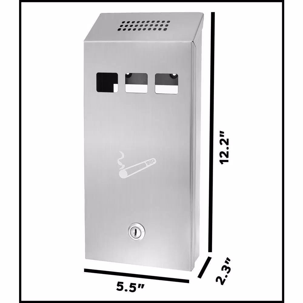 Alpine Industries Stainless Steel Wall-Mounted Cigarette Disposal Station Outdoor Ashtray