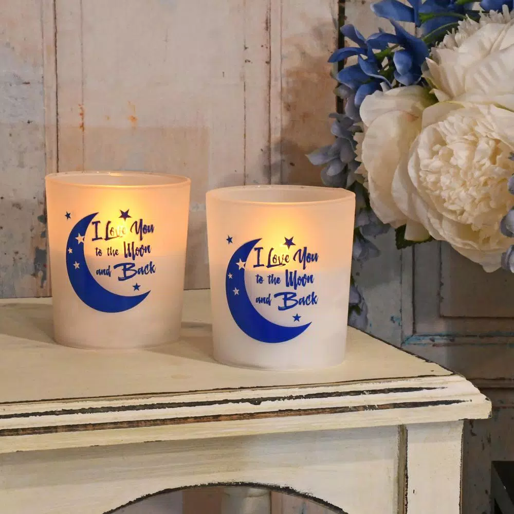 LUMABASE I Love You to the Moon and Back LED Battery Operated Candles - Set of 2