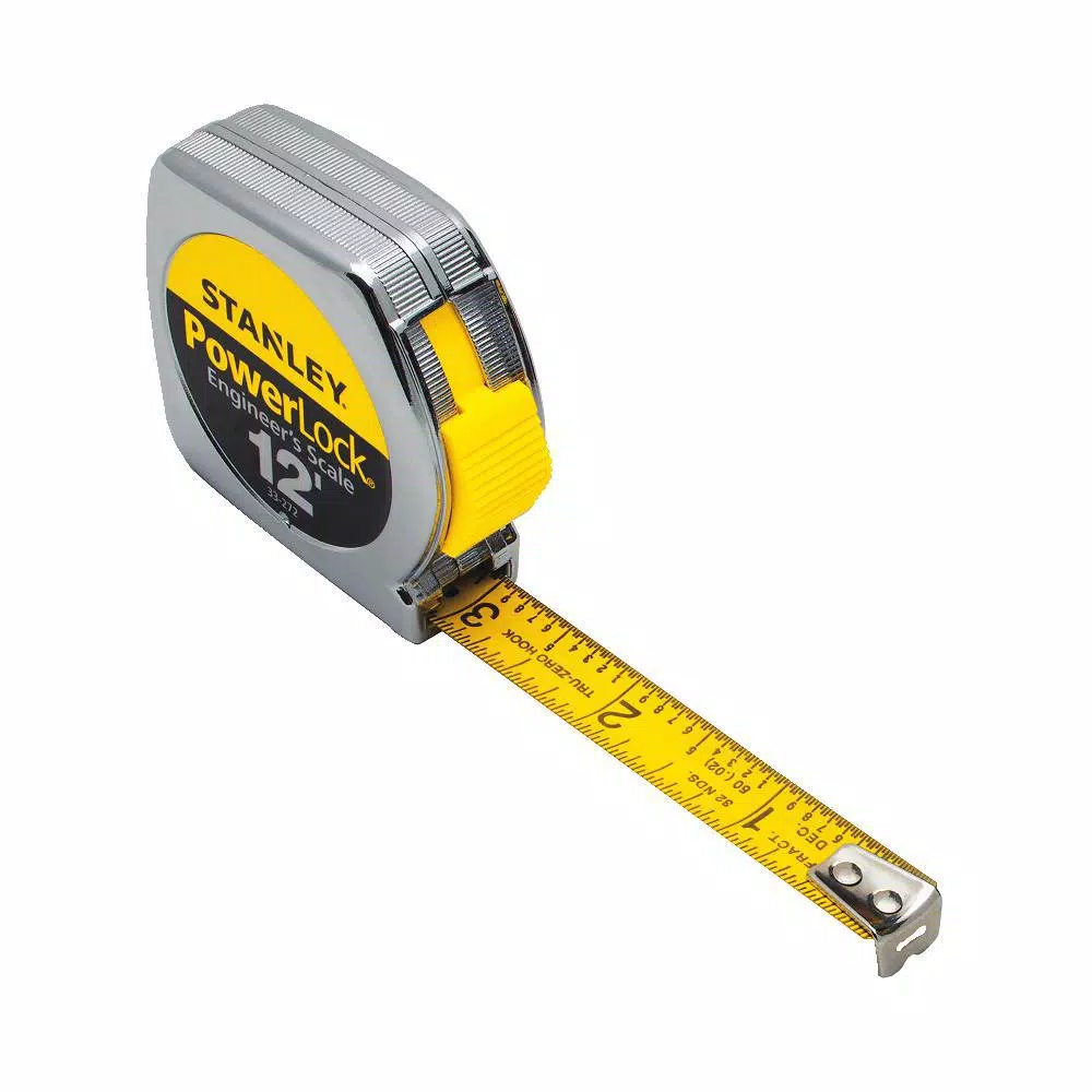 Stanley PowerLock 12 ft. Tape Measure with Decimal Scale and Die-Cast Metal Case